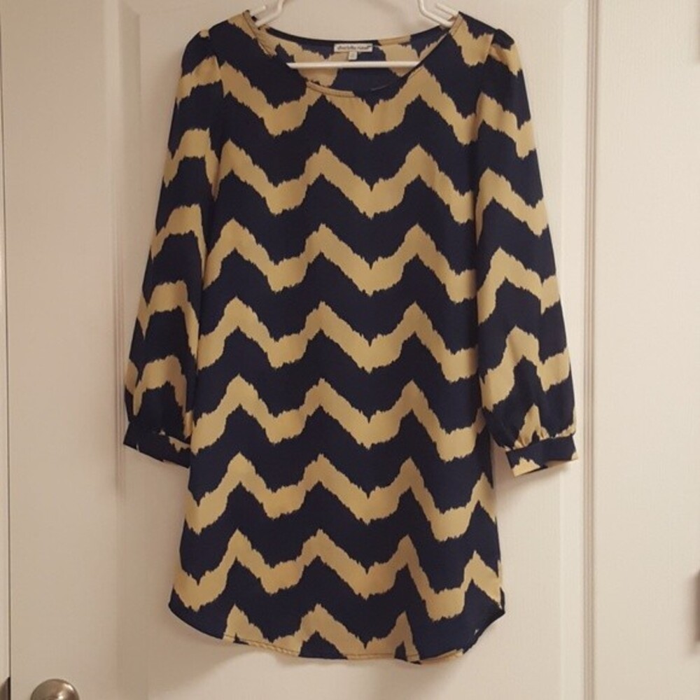 Charlotte Russe Navy Blue Tan Chevron Shift Tunic Dress